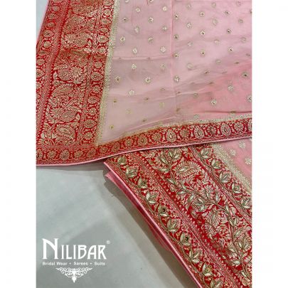 Pink and Red Georgette Unstitched Suit