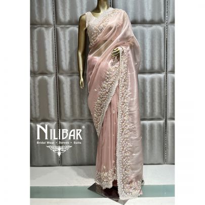 Baby Pink Tissue Organza Saree