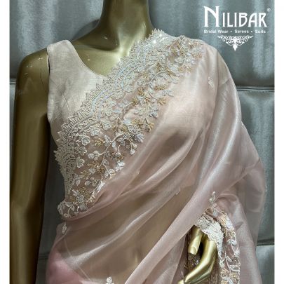 Baby Pink Tissue Organza Saree