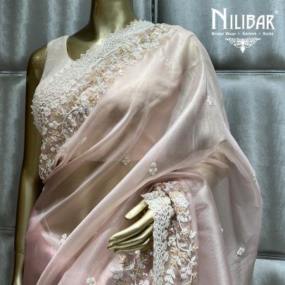 Baby Pink Tissue Organza Saree