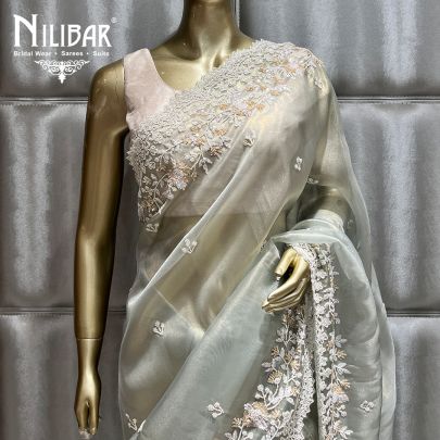 Pista Green Tissue Organza Saree