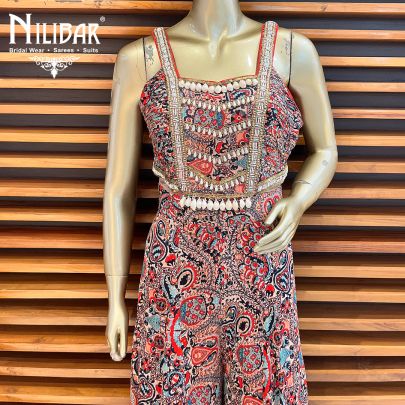 Red Georgette Indo Western Jumpsuit