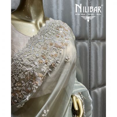Pista Green Tissue Organza Saree