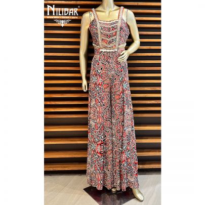 Red Georgette Indo Western Jumpsuit