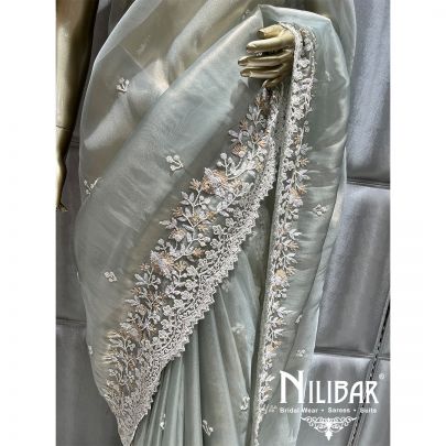 Pista Green Tissue Organza Saree