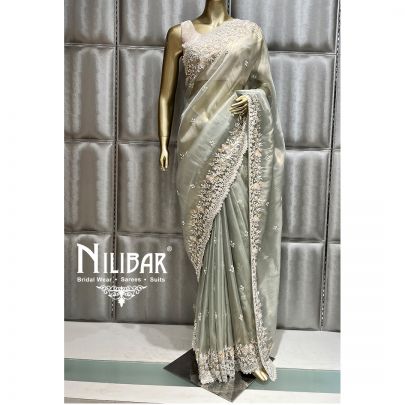 Pista Green Tissue Organza Saree