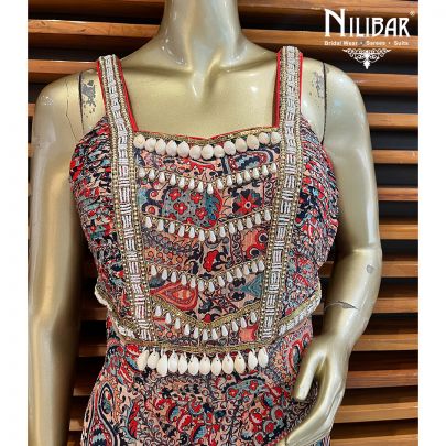Red Georgette Indo Western Jumpsuit