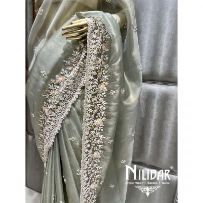 Pista Green Tissue Organza Saree
