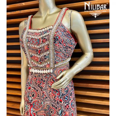 Red Georgette Indo Western Jumpsuit