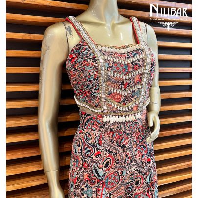 Red Georgette Indo Western Jumpsuit