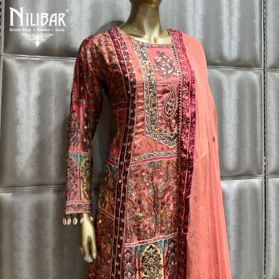 Peach Crepe Palazzo Suit Set