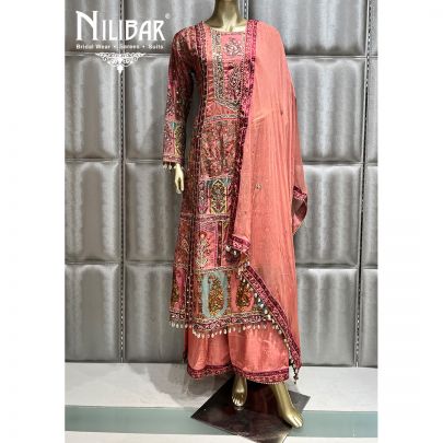 Peach Crepe Palazzo Suit Set