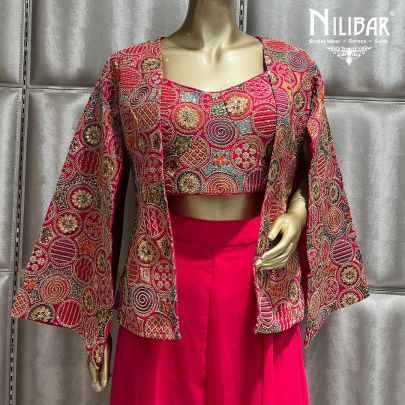 Hot Pink Silk Indo Western Set
