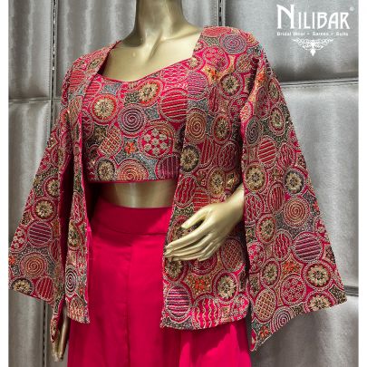 Hot Pink Silk Indo Western Set