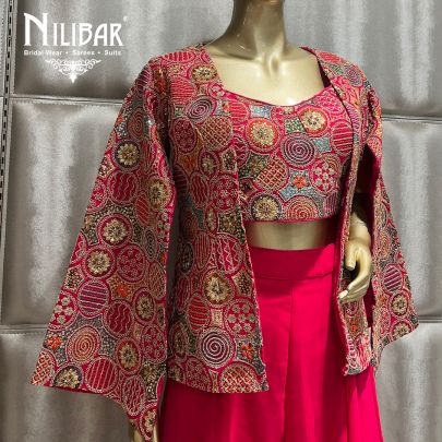 Hot Pink Silk Indo Western Set