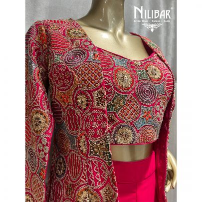 Hot Pink Silk Indo Western Set