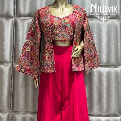 Hot Pink Silk Indo Western Set