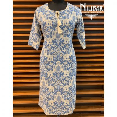 Blue Cotton Printed Kurta