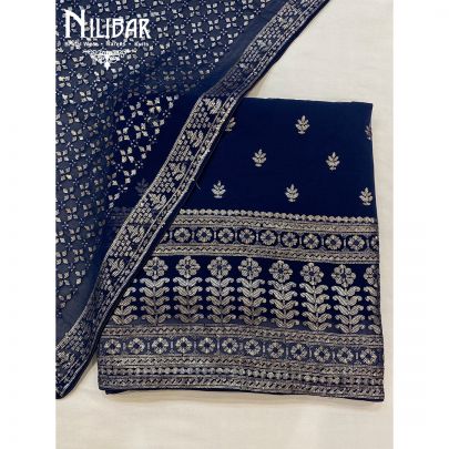 Navy Blue Georgette Unstitched Suit