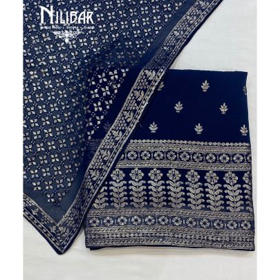 Navy Blue Georgette Unstitched Suit