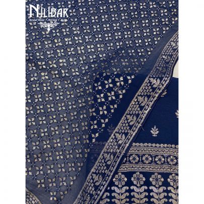 Navy Blue Georgette Unstitched Suit