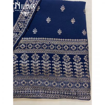 Navy Blue Georgette Unstitched Suit