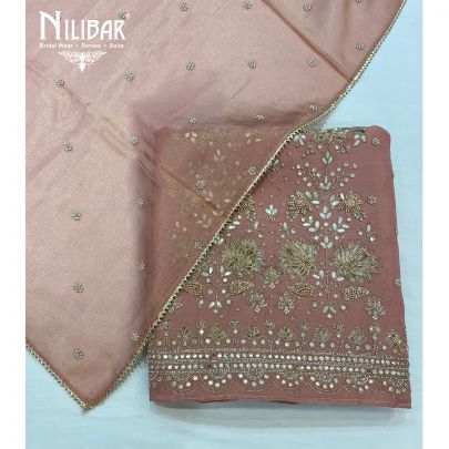 Salmon Pink Lamé Unstitched Suit