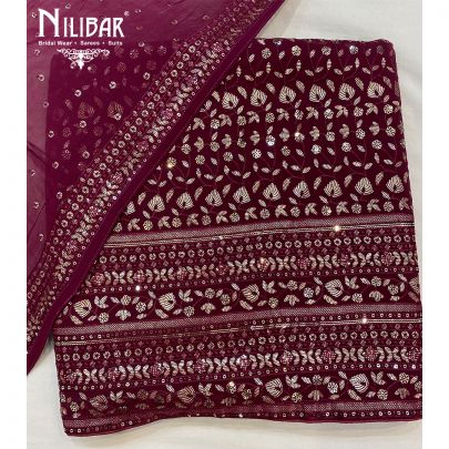 Jam Purple Georgette Unstitched Suit