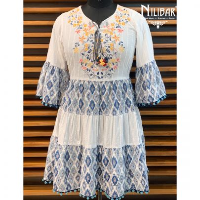 White Cotton Frock Style Kurti