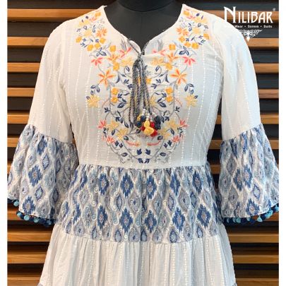 White Cotton Frock Style Kurti