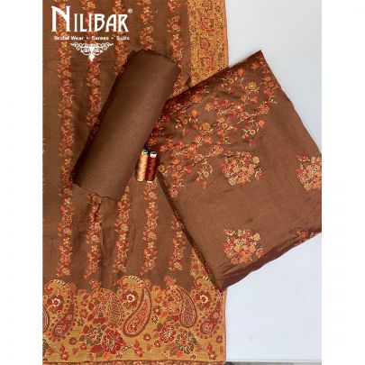 Copper Brown Organic Silk Unstitched Suit 