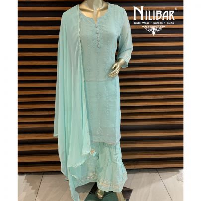 Aqua Blue Georgette Sharara Suit