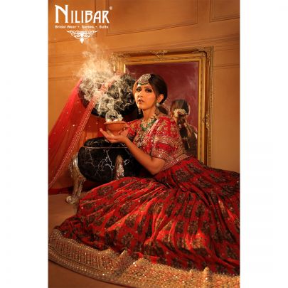 mehroon Silk and Chinon Bridal  Lehenga