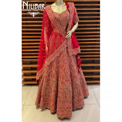 Rose Red Silk and Net Lehenga
