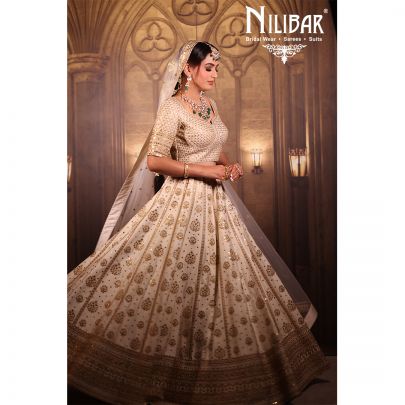 Aqua White Silk Bridal Lehenga