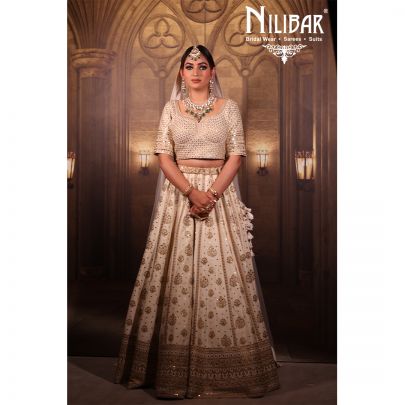 Aqua White Silk Bridal Lehenga