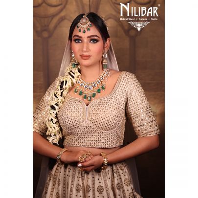 Aqua White Silk Bridal Lehenga
