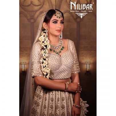 Aqua White Silk Bridal Lehenga