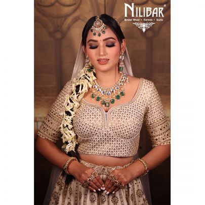 Aqua White Silk Bridal Lehenga