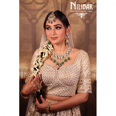 Aqua White Silk Bridal Lehenga