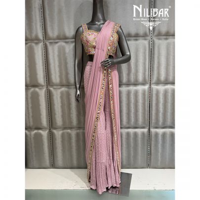 Blush Pink Georgette Lycra Drape Saree