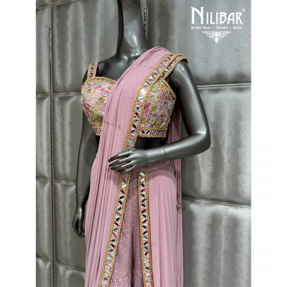 Blush Pink Georgette Lycra Drape Saree