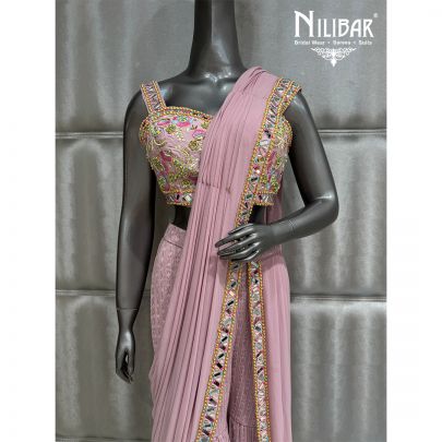 Blush Pink Georgette Lycra Drape Saree