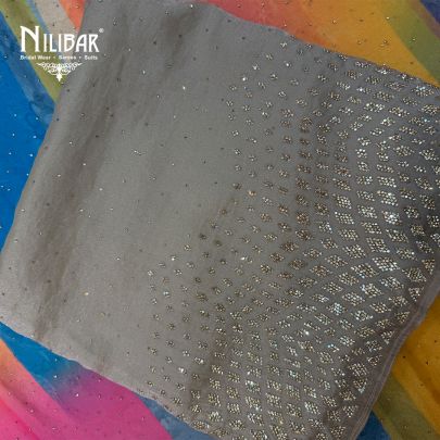 Beige & Multi Lame Silk Shirt Paired With Plain Bottom Unstitched Suit