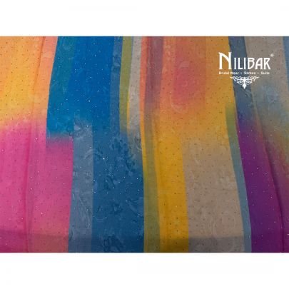 Beige & Multi Lame Silk Shirt Paired With Plain Bottom Unstitched Suit