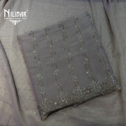 Baby Pink Crush Tissue Shirt Paired With Plain Silk Bottom Unstitched Suit