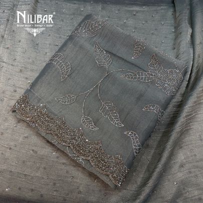 Mint Green Tissue Shirt Paired With Plain Silk Bottom Unstitched Suit