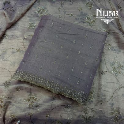 Lavender Tissue Shirt Paired With Plain Silk Bottom Unstitched Suit