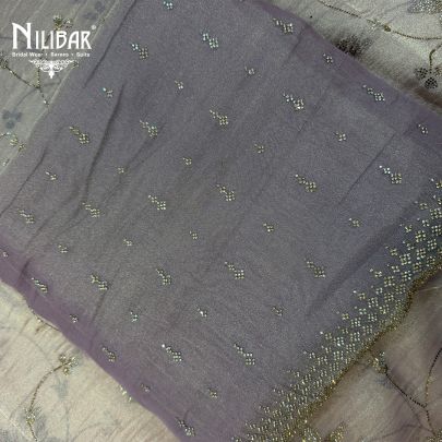 Lavender Tissue Shirt Paired With Plain Silk Bottom Unstitched Suit