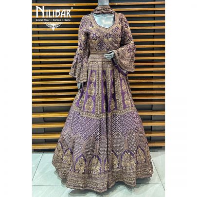 Purple Crepe Printed Anarkali Suit